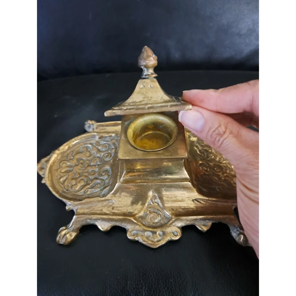 Vintage Brass Metal Ornate Inkwell Made‎ In Japan